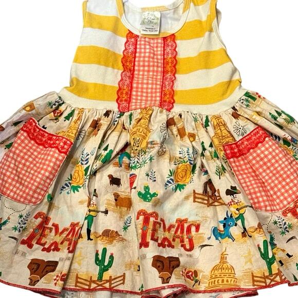 Olive Mae Handmade Texas Tunic Dress Girls 3T Yellow Stripe Gingham Pockets USA - Picture 1 of 12